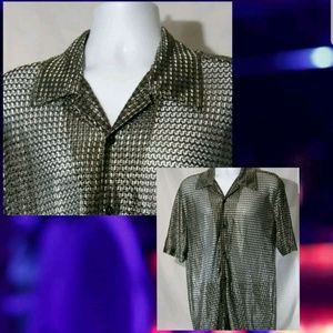POP ICON semi sheer SILVER club, disco shirt
